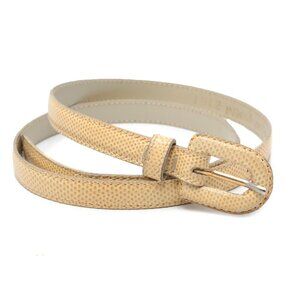 Vintage YSL Yves Saint Laurent Skinny Snakeskin Belt Yellow Beige 80s Designer
